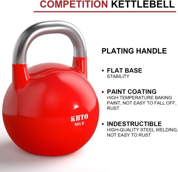 KHTO Kettle Bells – Competition Kettlebell 50 LB – Professional Grade Kettlebell for Fitness, Weightlifting, Core Training – Durable and Strong Design – 10-50 LB Color-Coded Collection - Image 4