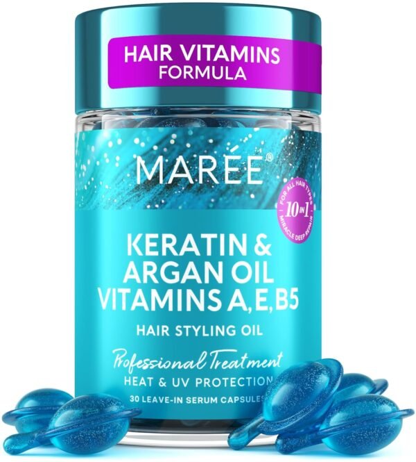 MAREE Hair Oil for Frizzy - Hair Vitamins A, E & B Keratin Styling Capsules with Jojoba & Argan Oil - Anti Frizz Serum for Women - Frizzy, Damaged, Dry and Curly - Sérum Gotas & Aceite Para el Cabello - Image 2