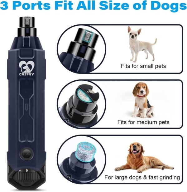 Casfuy 6-Speed Dog Nail Grinder - Newest Enhanced Pet Nail Grinder Super Quiet Rechargeable Electric Dog Nail Trimmer Painless Paws Grooming & Smoothing Tool for Large Medium Small Dogs (Blue) - Image 6