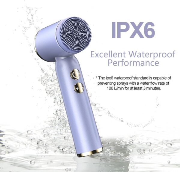 Facial Cleansing Brush, 6 in 1 Electric Face Scrubber with 6 Brush Heads and 3 Spin Speeds for Deep Cleansing, Waterproof Rechargeable Face Brushes for Dry Oily Sensitive Skin (Purple) - Image 8