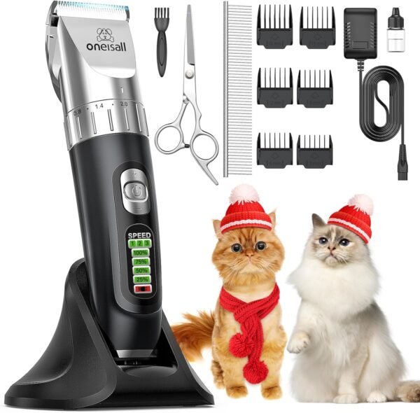 oneisall Cat Clippers,Quiet Cat Hair Trimmer for Matted Hair,Rechargeable Cat Grooming Supplies for Thick/Curly/Fin Hair,Cordless Cat Grooming Kit - Image 2