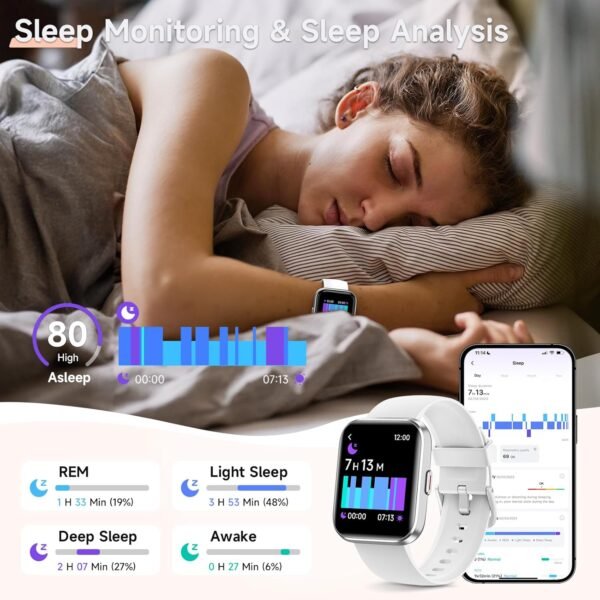Gydom Smart Watches for Men Women Android & iPhone, 1.8'' Alexa Built-in Smartwatch with Bluetooth Calls, Heart Rate/Sleep/SpO2 Monitor, IP68 Waterproof Fitness Tracker with 110+ Sports Modes, White - Image 5