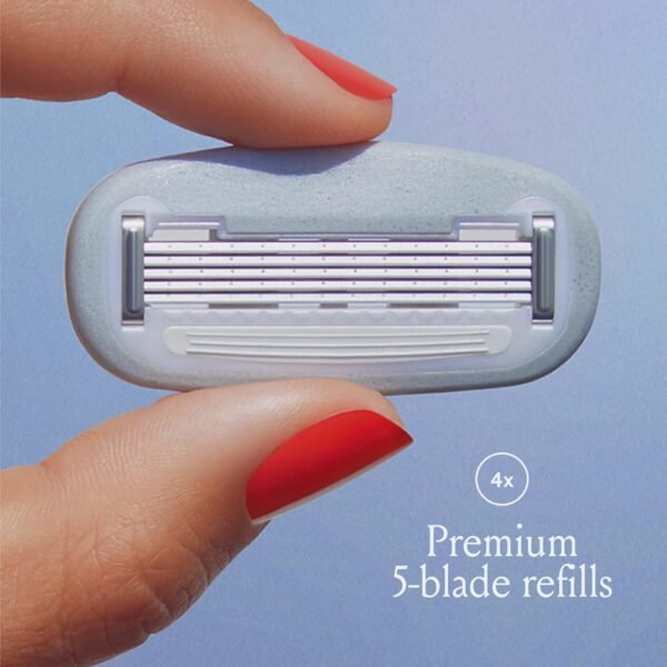 Billie Razors for Women Shave Kit – Women’s Razor + 4 x 5-Blade Razor Refills + Magnetic Holder – Cool Blue & Women’s Razor Refill Blades 5-Blade Cartridges - 4 count - Image 7