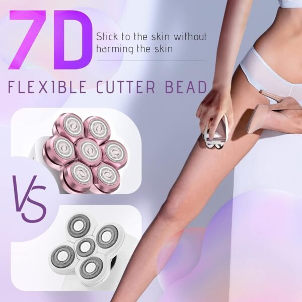 Electric Razors for Women, 5 in 1 Electric Shaver for Women, Cordless Painless Hair Remover for Legs Bikini Face Lips Hairs (Pink) - Image 4