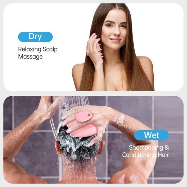Silicone Scalp Massager Shampoo Brush, Ergonomic Head Scalp Scrubber for Dandruff Removal, Hair Growth, Wet Dry Hair Care, Gentle Exfoliation and Deep Washing for Men Women (Pink) - Image 4