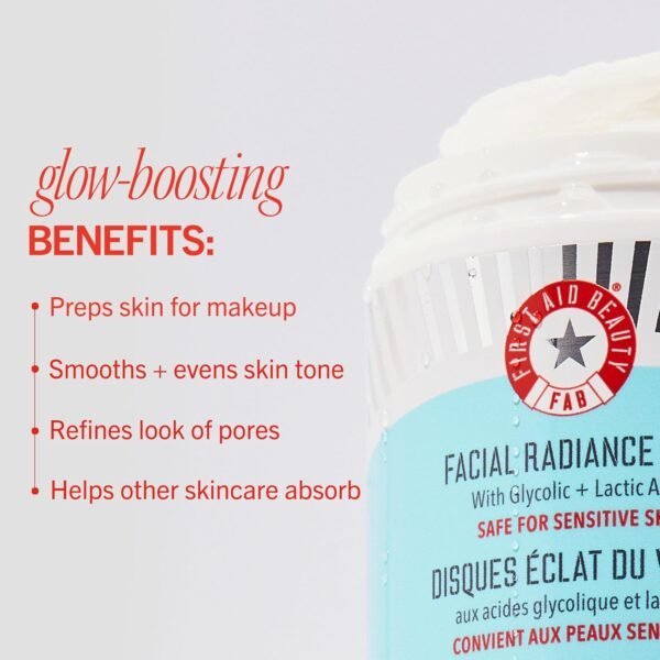First Aid Beauty - Facial Radiance Pads with Glycolic & Lactic Acids – Daily Exfoliating Pads with AHA that Help Tone & Brighten Skin – Makeup Prep Pads - Compostable for Daily Use – 28 Pads - Image 5