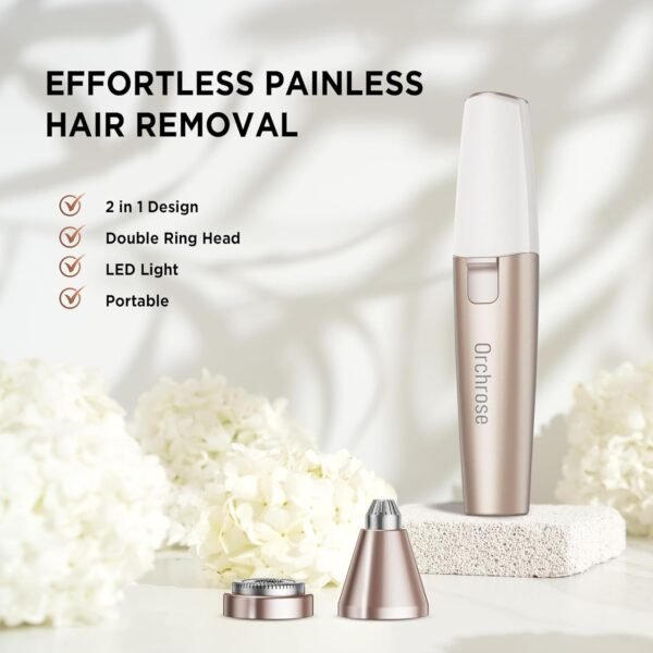 Rechargeable Facial Hair Remover for Women: 2-in-1 Device for Shaping Eyebrows and Removing Face Peach Fuzz(Rose Gold) - Image 3