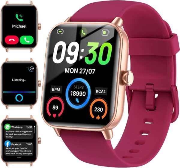 Smart Watches for Women Android & iPhone, Alexa Built-in, 1.8" Fitness Tracker with Answer/Make Calls, IP68 Waterproof Fitness Watch,Heart Rate, Sleep, SpO2 Monitor,Pedometer,Red - Image 2