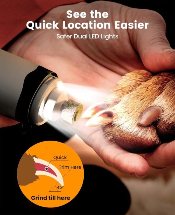 oneisall Low Noise Dog Paw Trimmer Nail Grinder with LED Light 35dB Dog Grooming Kit Paw Trimmer 20 mm Widen Blade Cordless Electric Hair Clippers for Ears, Face, Rump - Image 5