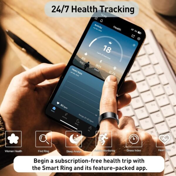 Smart Ring Health Tracker, Sleep&Exercise Monitor Heart Rate,Blood Oxygen,Fitness Trackers for Man&Women -Long Lasting Batteries,Waterproof Sleep Tracking Wearable (Black, 11) - Image 4