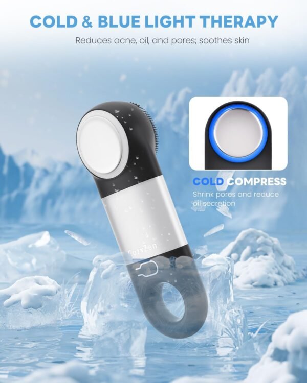 Facial Cleansing Brush, IPX7 Waterproof and Rechargeable Silicone Face Scrubber, Heat & Cold Massage for Men & Women (Black) - Image 4