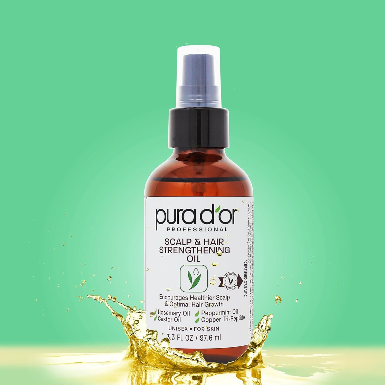 PURA D'OR 3.3 Oz Scalp & Hair Strengthening Oil - Supports Optimal Growth, Reduce Breakage, Nourish Roots for Healthier, Fuller, Thicker Hair - Rosemary, Castor & Peppermint Oil for Stronger Strands - Image 3