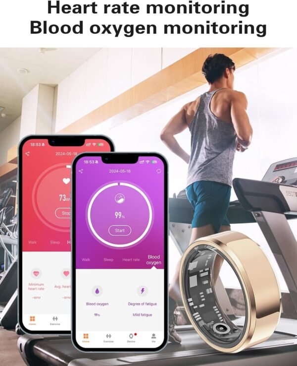 Smart Rings Health Tracker，Sports Fitness Ring，Step Tracker，Heart Rate Monitor ，Blood Oxygen， Sleep Tracker ，IP68 Waterproof，Activity Fitness Tracker，Best Smart Rings for Women Men (Gold, 1) - Image 3