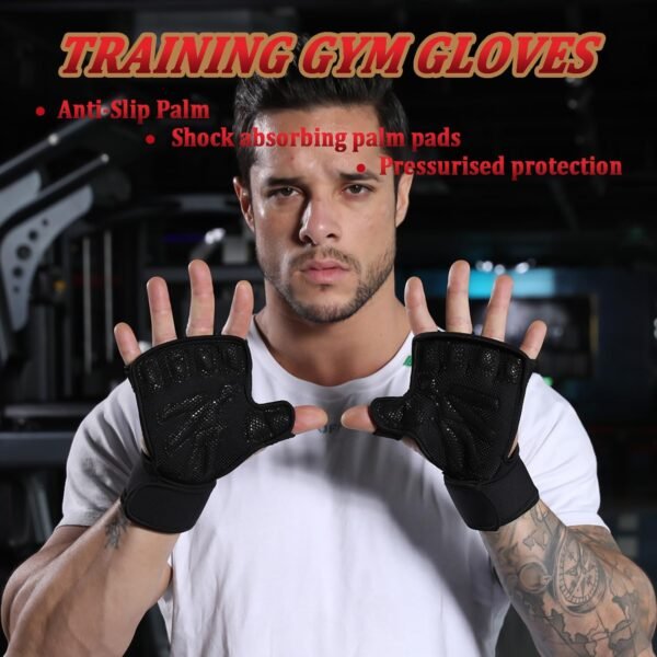 Workout Gloves for Men and Women, Weight Lifting Gloves with Wrist Wrap Support Adjustable Fingerless Gym Gloves for Training Cycling Exercise Pull ups Hand Support - Image 10