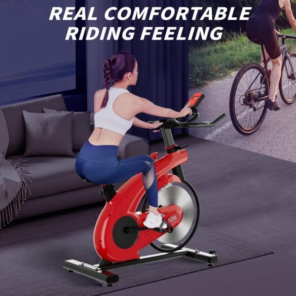 Indoor Exercise Cycling Bike - Adjustable Resistance Stationary Bike for Home Exercise, Indoor Cycling Bike with Digital Display and Heart Rhythm Rate Monitor, 300 lb Weight Capacity, Red - Image 8
