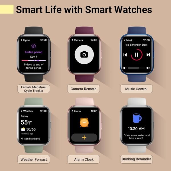 Smartwatch for Women/Men, Compatible with Android & iPhone, 1.8'' Fitness Tracker Watch with Alexa, Call & Notification Alerts, Heart Rate & Sleep Monitor, 120 Sports Modes, Waterproof Smart Watch - Image 8