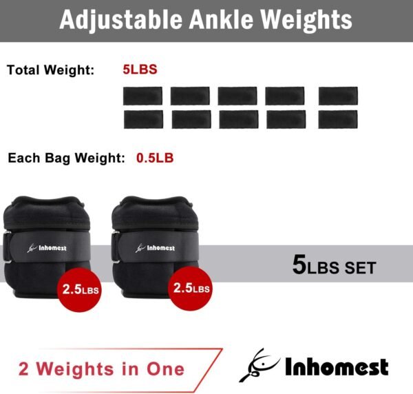 Adjustable Ankle Weights 1-5/10/12 Lbs Leg Weights for Men Women,Wrist Ankle Weights for Physical Therapy,Yoga Pilates,Workout,Walking,Jogging - Image 5
