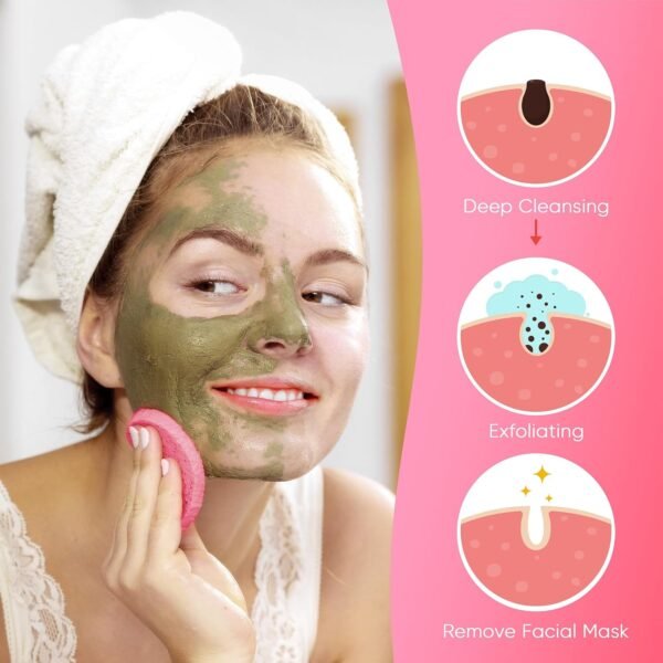 50-Count Compressed Facial Sponges for Daily Facial Cleansing and Exfoliating, 100％ Natural Cosmetic Spa Sponges for Makeup Remover, Reusable, Pink - Image 7