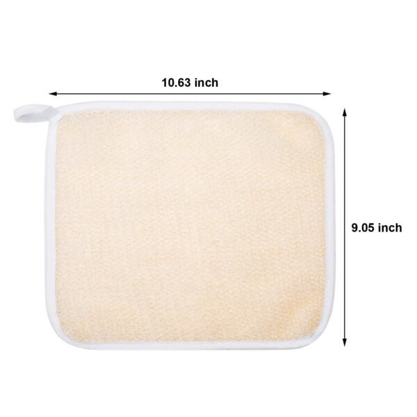 Tatuo 5 Pcs Exfoliating Face and Body Wash Cloths Towel Weave Bath Exfoliating Scrub Massage Bath Cloth for Women and Men, 10.63 x 9.05 Inch(Beige Edge) - Image 3