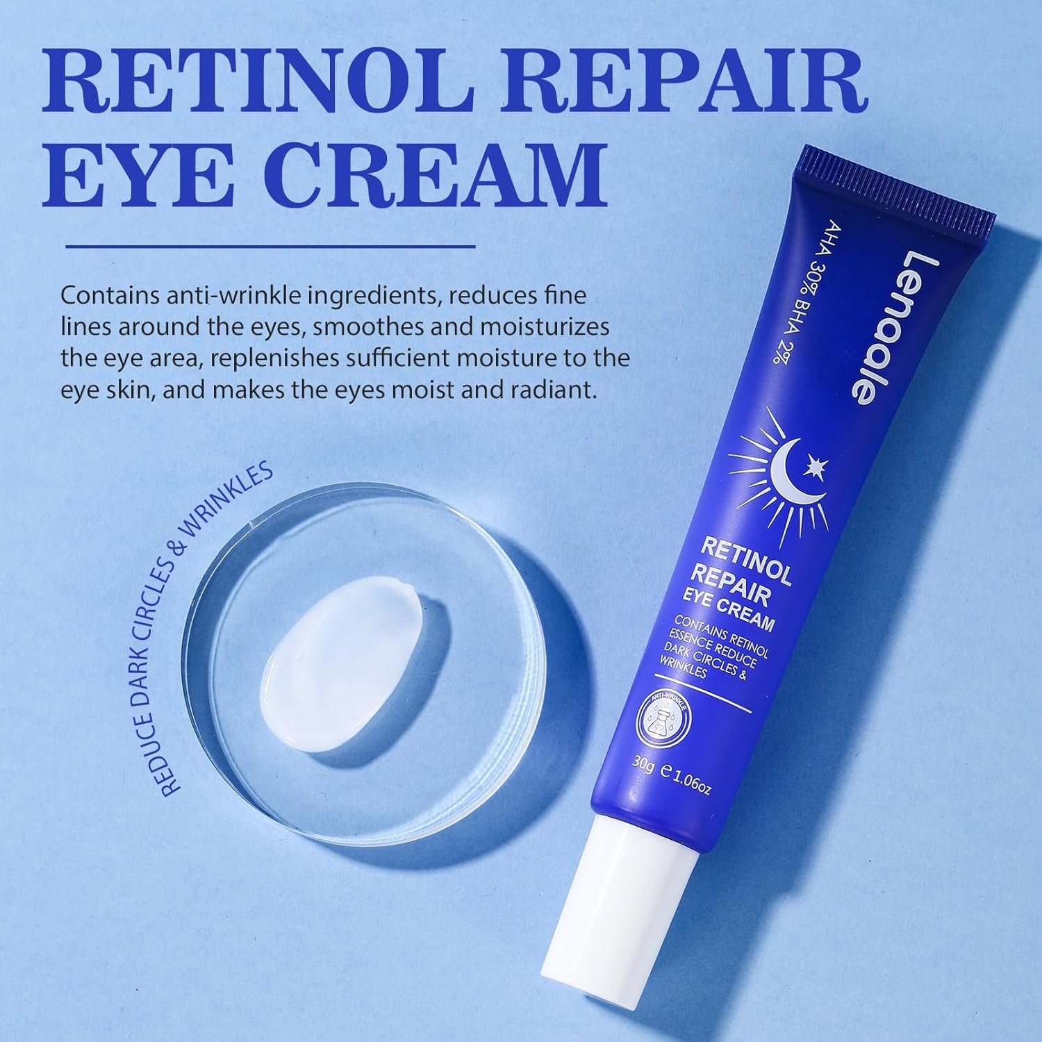 Retinol Eye Cream, Hydrating Under Eye Care Daily Wrinkle Cream, Infused with AHA30% to Smooth and Hydrate Skin, Eye Crea for Dark Circles Treatments, Reduce Under Eye Bags, Smooth Wrinkles(1.06 Oz) - Image 8