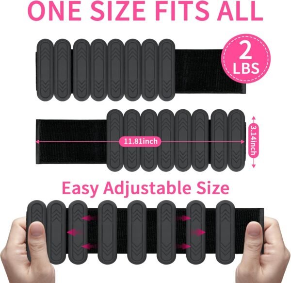 Pilates Wrist ＆ Ankle Weights for Women 1 Pair (1lb/2lb/4lb ) Adjustable Wrist Weights to Increase Training Intensity, Wearable Powerful Arm and Leg Weights for Walking, Yoga Pilates, Dance, Ballet, Gym -BLACK, 2LBS - Image 3