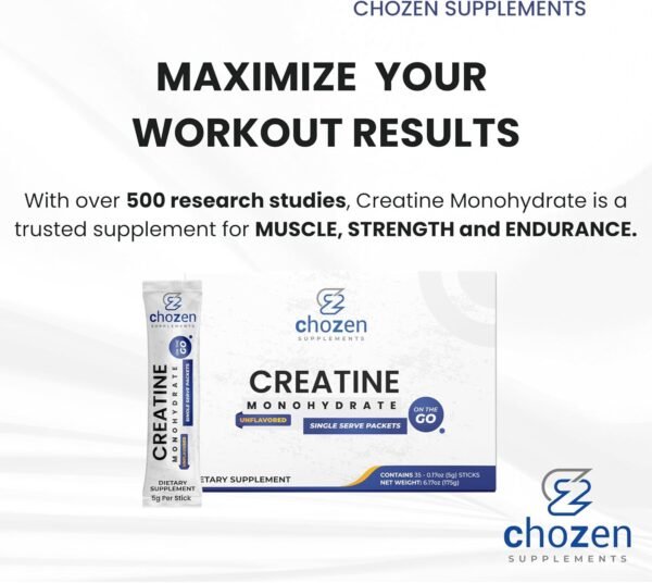 ChoZen Supplements Creatine Monohydrate Powder - 5g (5000mg) | Single Serve Packets | 35 Stick Packs | Keto Friendly | Vegan - Image 5