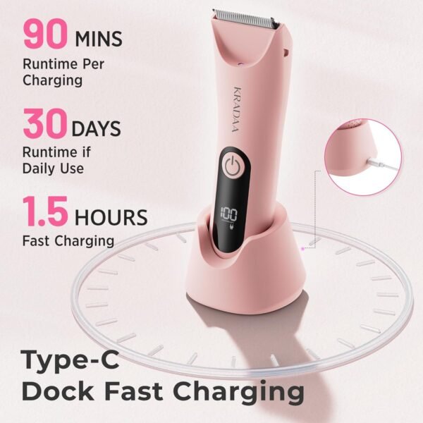 Bikini Trimmer for Women Pubic Hair: Rechargeable Eletctric Razors for Women - Painless Eletctric Shaver Waterproof IPX7 for Body Hair (Blossom Pink) - Image 8