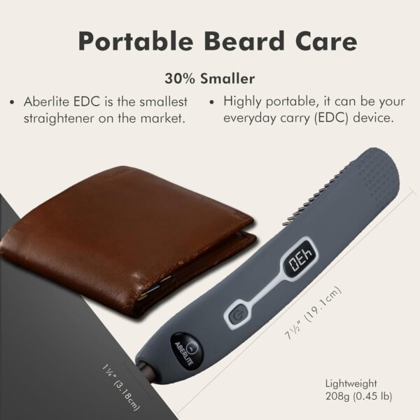 Aberlite EDC - Premium Beard Straightener Brush - Professional Heated Straightening Comb and Grooming Kit for Men (Gray) - Image 7