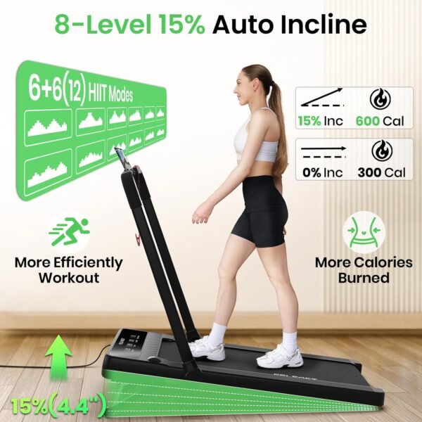 Walking Pad Treadmill with 15% 9° 8 Level Auto Incline, 2-in-1 Under Desk Foldable Treadmill w/Remote Control, 12 HIIT Mode, 265 Lbs, 7.6 MPH Max, Portable Mini Treadmill for Office Home - Image 3