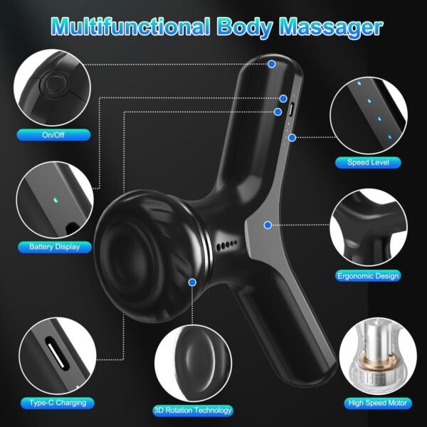 Massage Gun Deep Tissue,Handheld Muscle Massager,2-in-1 Cordless Electric Neck Massager for Neck, Shoulder, Leg,Back Muscle Pain Relief,Gifts for Women Men - Image 3