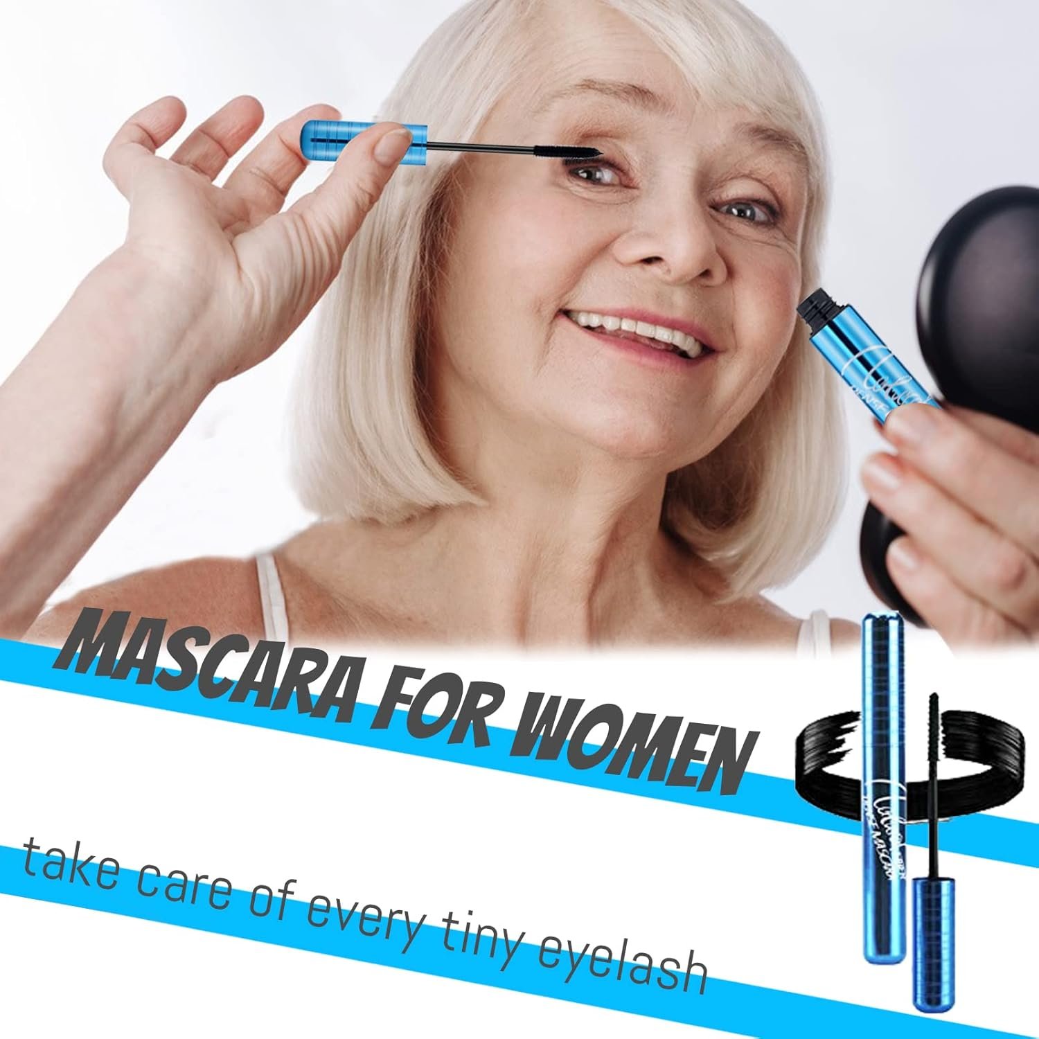Mascara for Older Women 60 Plus, Mascara for Seniors with Thinning Lashes, Hypoallergenic Sensitive Eyes, Black Volume and Length, Waterproof Smudge Proof (2pc) - Image 3