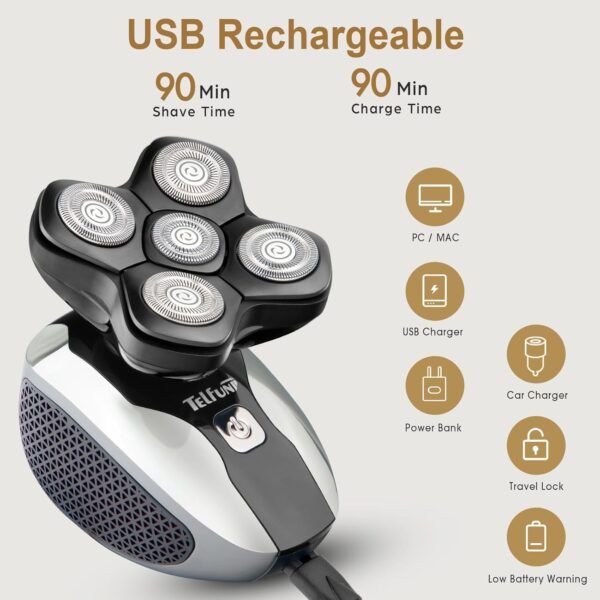 Upgrade Magnetic Head Shavers for Bald Men, Cordless & Comfort 5-in-1 Electric Razor - IPX7 Waterproof Wet/Dry Mens Grooming Kit - Easy Use Palm Shaver for a Smooth Bald Shave - Image 7