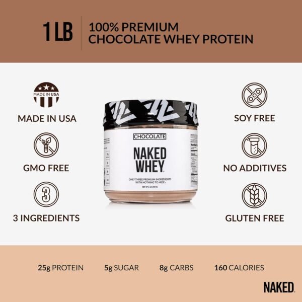 Naked Whey 1LB - All Natural Grass Fed Whey Protein Powder, Organic Chocolate, and Coconut Sugar - No GMO, No Soy, and Gluten Free, Aid Growth and Recovery - 12 Servings - Image 4