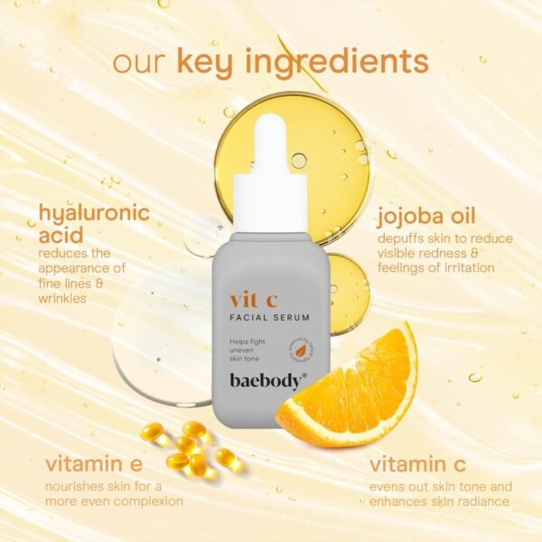 Baebody Made in USA Vitamin C Face Serum - Vitamin C Serum for Dark Spots and Dull Skin - With Hyaluronic Acid (1 fl oz/30 ml) - Image 3
