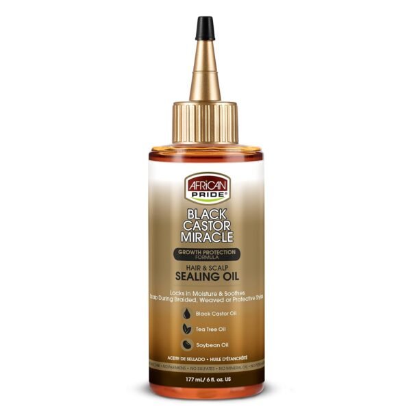 African Pride Black Castor Miracle Hair & Scalp Sealing Oil - Locks in Moisture & Soothes, Contains Black Castor/Tea Tree/Soybean Oil, 6 oz - Image 2