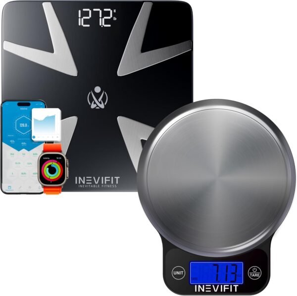 INEVIFIT Smart Bluetooth Scale & Digital Kitchen Scale Fitness Bundle, Complete Body Composition and Nutrition Tracking Solution with Batteries Included - Image 2