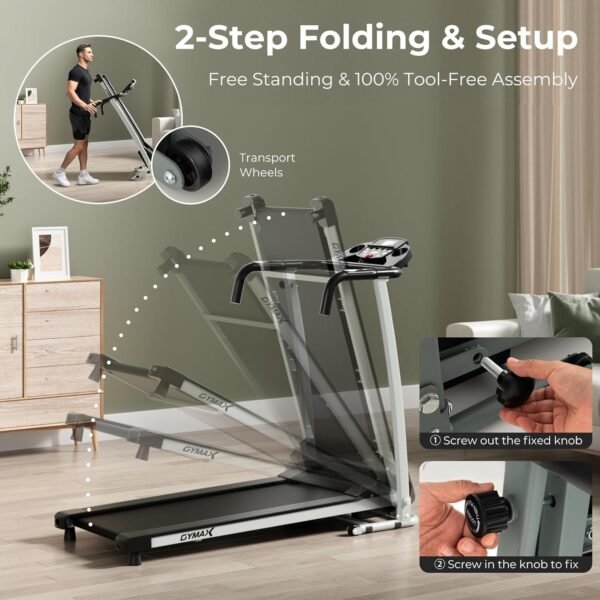 GYMAX Foldable Treadmill, Freestanding Easy Assembly Folding Treadmill with 12 Preset Programs, LCD Monitor, Built-in Wheels & Pulse Sensor, Portable Compact Running Machine for Small Space - Image 3