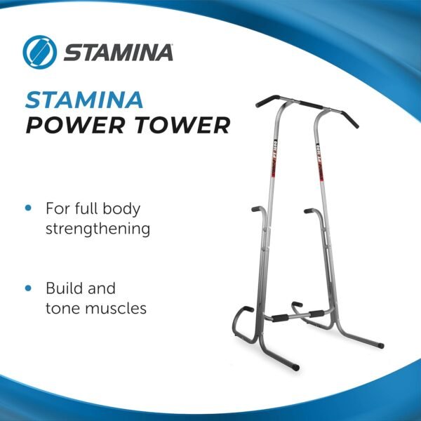 Stamina Power Tower - Dip Bar Pull Up Bar Station with Smart Workout App - Dip Bars for Home Workout - Up to 250 lbs Weight Capacity - Image 3