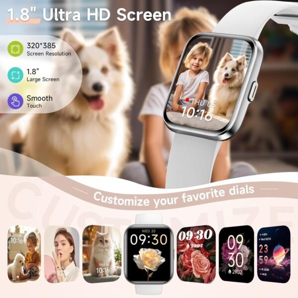 Gydom Smart Watches for Men Women Android & iPhone, 1.8'' Alexa Built-in Smartwatch with Bluetooth Calls, Heart Rate/Sleep/SpO2 Monitor, IP68 Waterproof Fitness Tracker with 110+ Sports Modes, White - Image 7