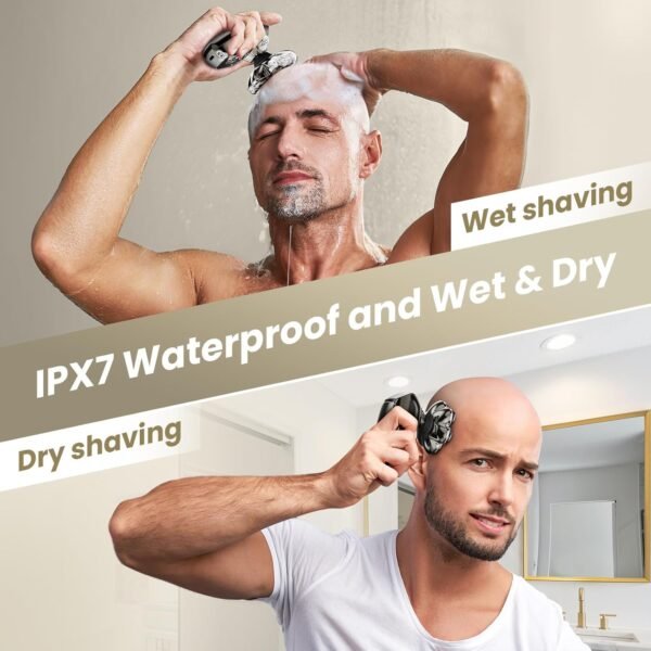 7D Head Shavers for Bald Men, SHPAVVER Detachable Head Shaver LED Display Dry Wet Electric Bald Shaver, IPX7 Waterproof Head Shavers with Type-C Charge - Image 6