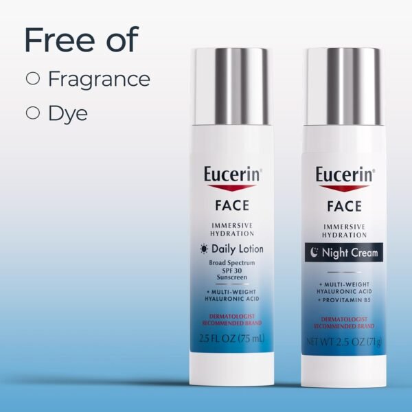 Eucerin Face Immersive Hydration Skin Care Set, Daily Face Lotion with SPF 30, 2.5 Fl Oz Bottle + Night Cream with Hyaluronic Acid, 2.5 Oz Bottle - Image 7
