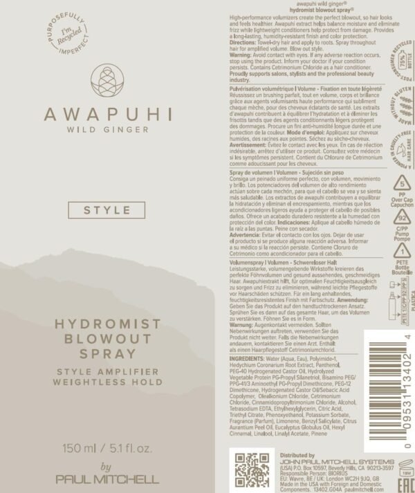 Awapuhi Wild Ginger by Paul Mitchell HydroMist Blowout Spray, Style Amplifier, Weightless Hold, For All Hair Types, 5.1 fl. oz. - Image 7