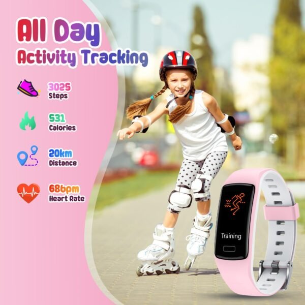 Smart Fitness Tracker Watch for Kids - Boys Girls Waterproof Smartwatch with Pedometer Heart Rate Sleep Tracking Alarm Clock Activity Tracker Calorie Step Counter Watch for Girls Boys Teens - Image 4