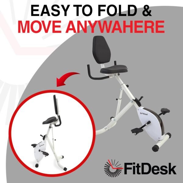FitDesk Standing Desk Bike Height Adjustable Exercise Bike with 8 Resistance Levels, Digital Performance Meter, Foldable, Supports Up to 242 lbs, Indoor Cycling Machine for Home and Office Use, White - Image 6