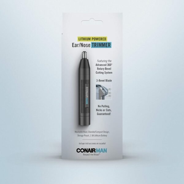 ConairMan Nose Hair Trimmer for Men, For Nose, Ear, and Eyebrows, Patent 360 Bevel Blade for No Pull, No Snag Trimming Experience, Cordless Lithium-Powered Trimmer with Drawstring Bag - Image 7