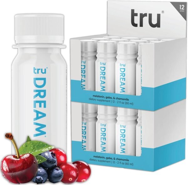 Tru Dream Shot, Cherry Berry Flavored Deep Sleep Aid Shots - Zero Sugar Calm Sleep Drink plus Melatonin, GABA, Chamomile - Caffeine Free, GF, Keto, Natural Flavors, Vegan Supplement, 2oz (Pack of 24) - Image 2