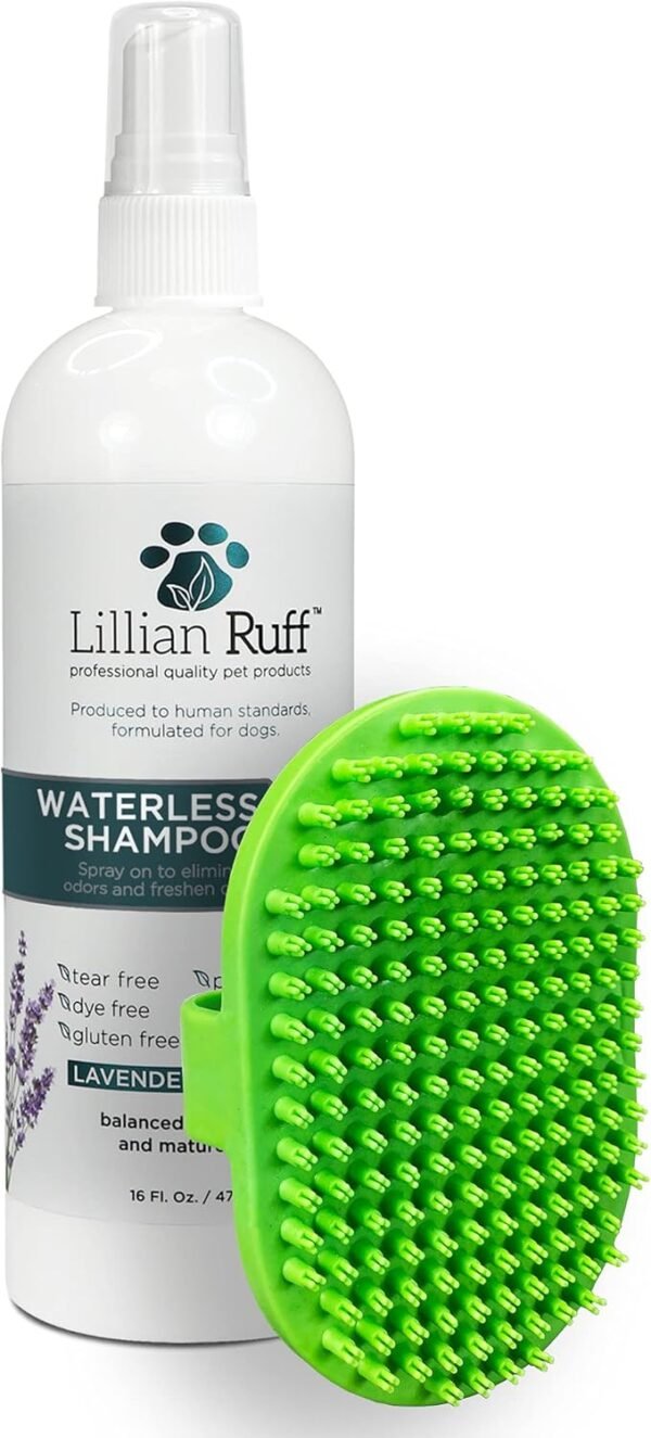 Lillian Ruff Waterless No-Rinse Dog Dry Shampoo Spray with Hydrating Essential Oils - pH-Balanced Dry Shampoo for Dogs - Clean, Condition, Detangle & Deodorize Dry, Sensitive Skin (16oz/Brush) - Image 2