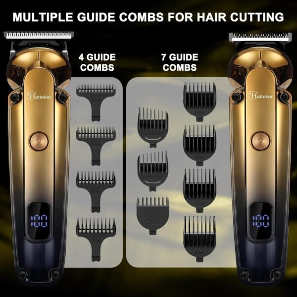 Beard Trimmer for Men, 6-in-1 Cordless Hair Clipper & Electric Razor, Zero-Gapped T-Blade, Waterproof Nose, Ear, Beard & Body Grooming Kit with LED Display, Professional Shaver (Gold) - Image 5