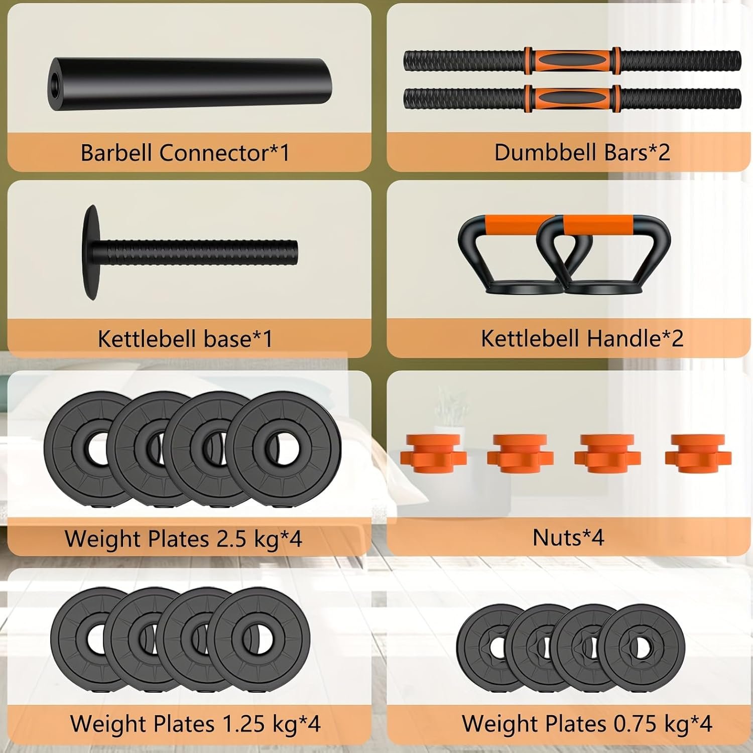 4-In-1 Adjustable Dumbbell Kettlebell, 44 LBS Dumbbell Weight Set with Connector, Used as Barbell, Kettlebell, Push up Stand, Suitable for Home Gym Fitness Exercises, Durable Weight Set, Suitable for Men Women - Image 4