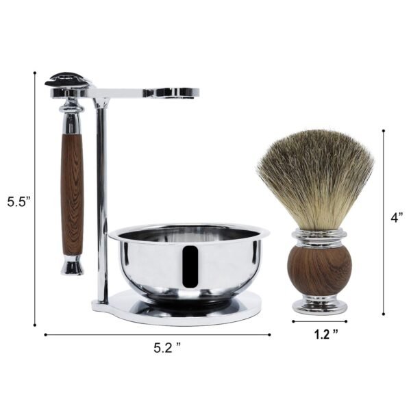 Jolitac Wet Shaving Kit For Men - Badger Hair Shaving Brush, Shaving Stand, Stainless Steel Shaving Bowl Mug, Double Edge Safety Razor, Men's Safety Razor Grooming Gift Set (Wood) - Image 7